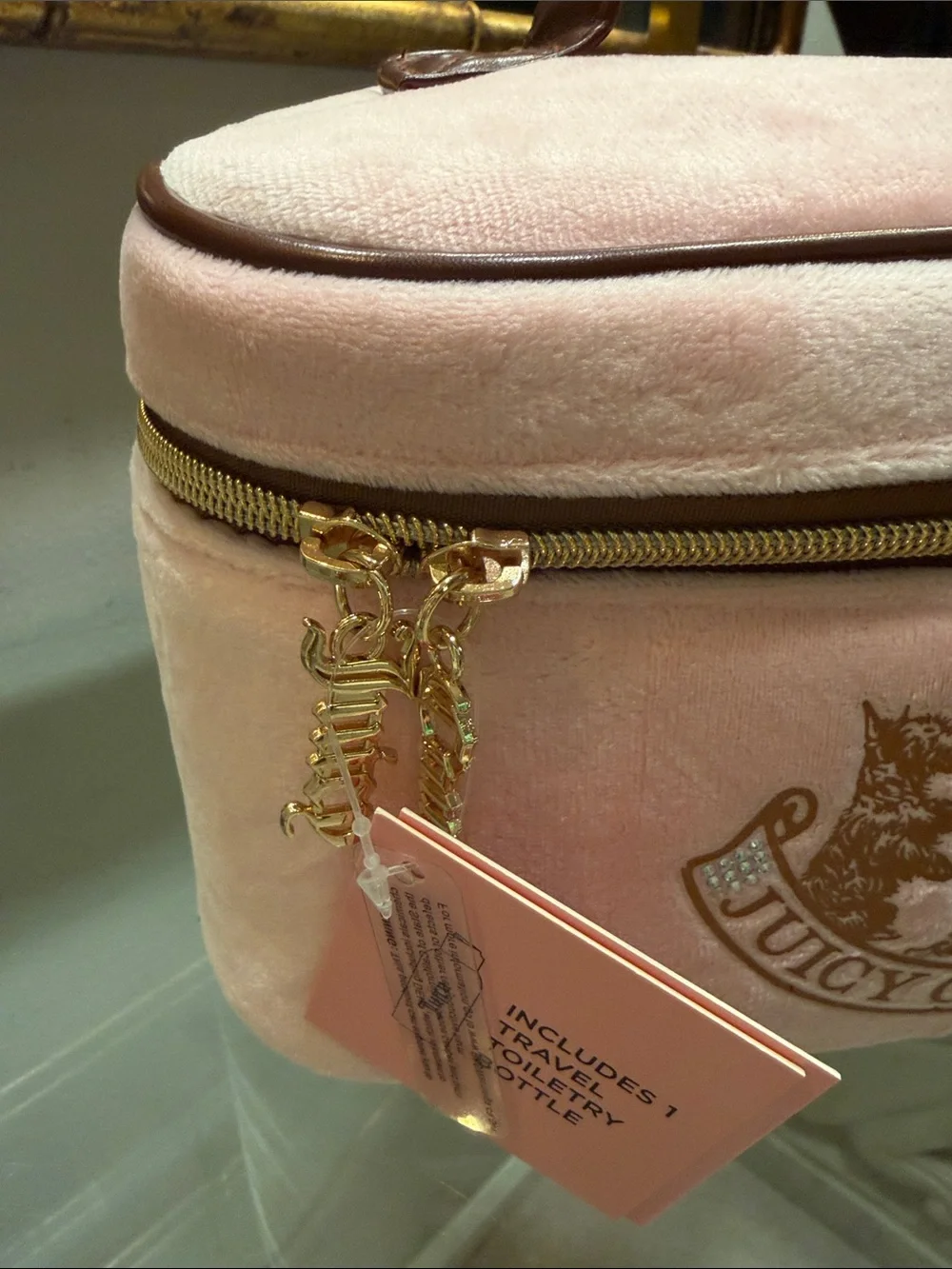 Juicy Couture Light Pink Velour Cosmetic Case with Gold Crest